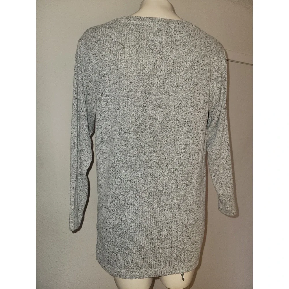 Lou & Grey Womens XS Grey‎ Marled V-Neck Knit Tunic Sweater Side Slit oversized
